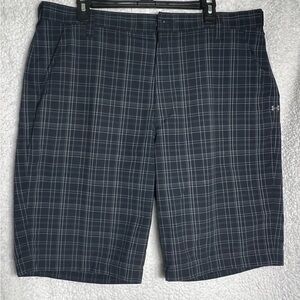 Under Armour Golf Shorts Mens 38 Black Check Chino Flat Front Performance Preppy